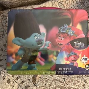 Trolls World Tour 48 piece puzzle in metal “lunch box” case